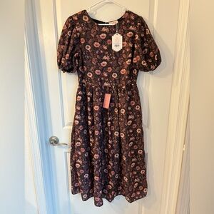 Ivy City Co Black and Pink Floral Midi Dress